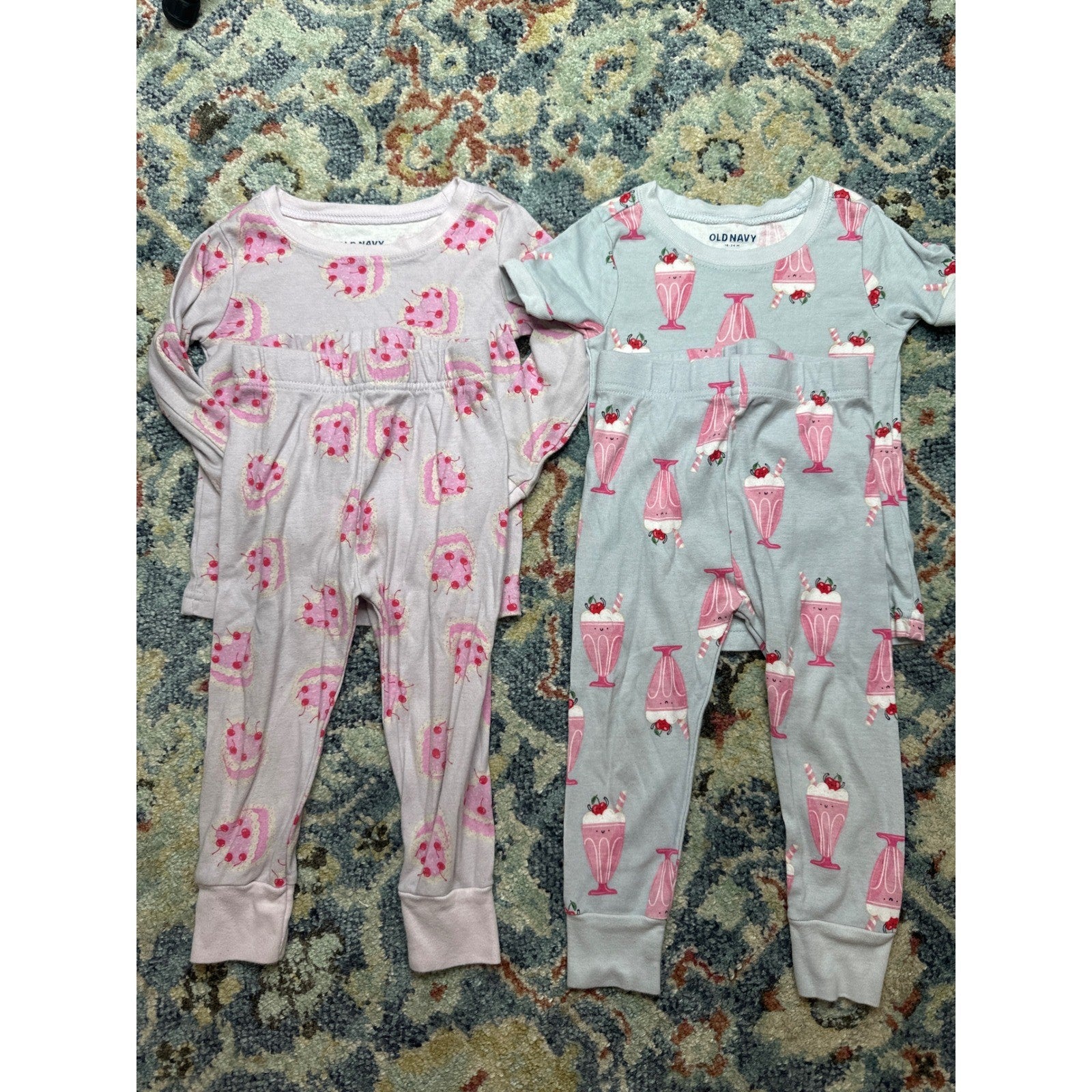 Old Navy Pajama Set Bundle Girls 18-24M Pink Blue Cake Milkshake1