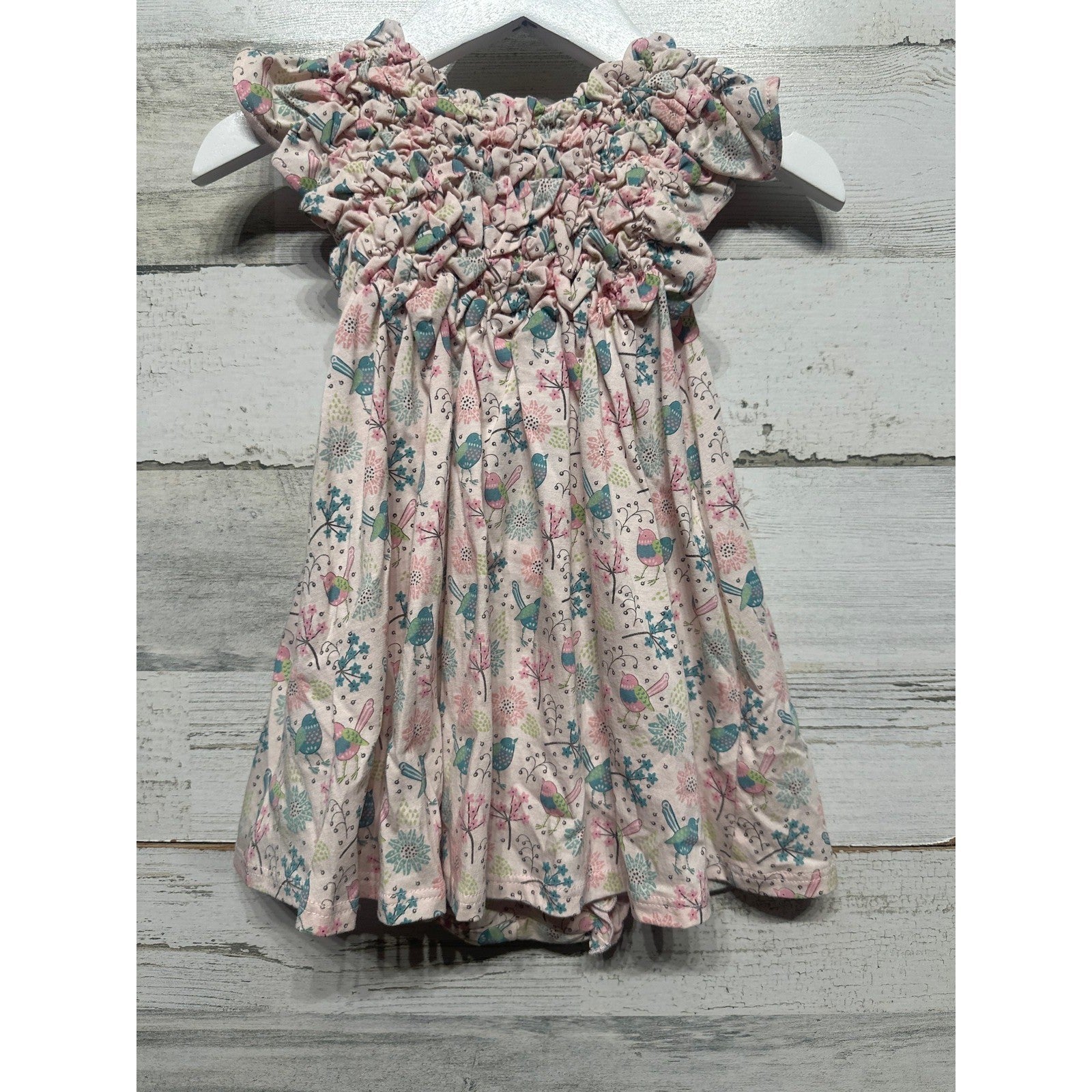 Feather Baby Dress Set Girls 6-9M Pink Bird Smocked Pima Cotton NWT0