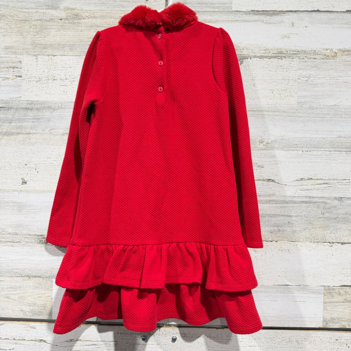 Janie and Jack Dress Girls 7 Red Faux Fur Quilted Ruffle Holiday EUC2