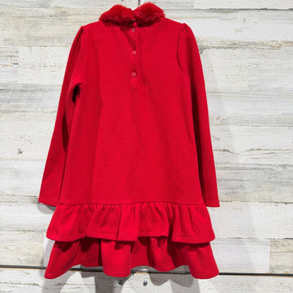 Janie and Jack Dress Girls 7 Red Faux Fur Quilted Ruffle Holiday EUC2