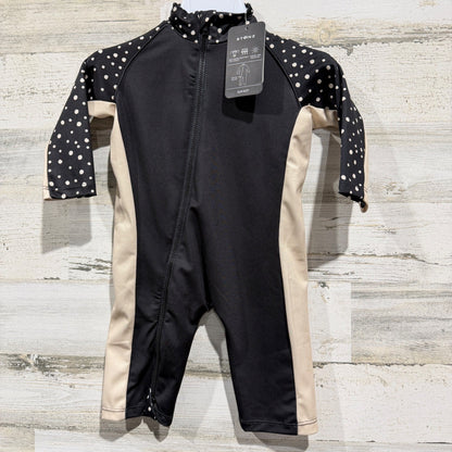 Stonz Sun Suit Baby 0-6M Black Polka Dot UPF 50+ Rash Guard Swimwear NWT0