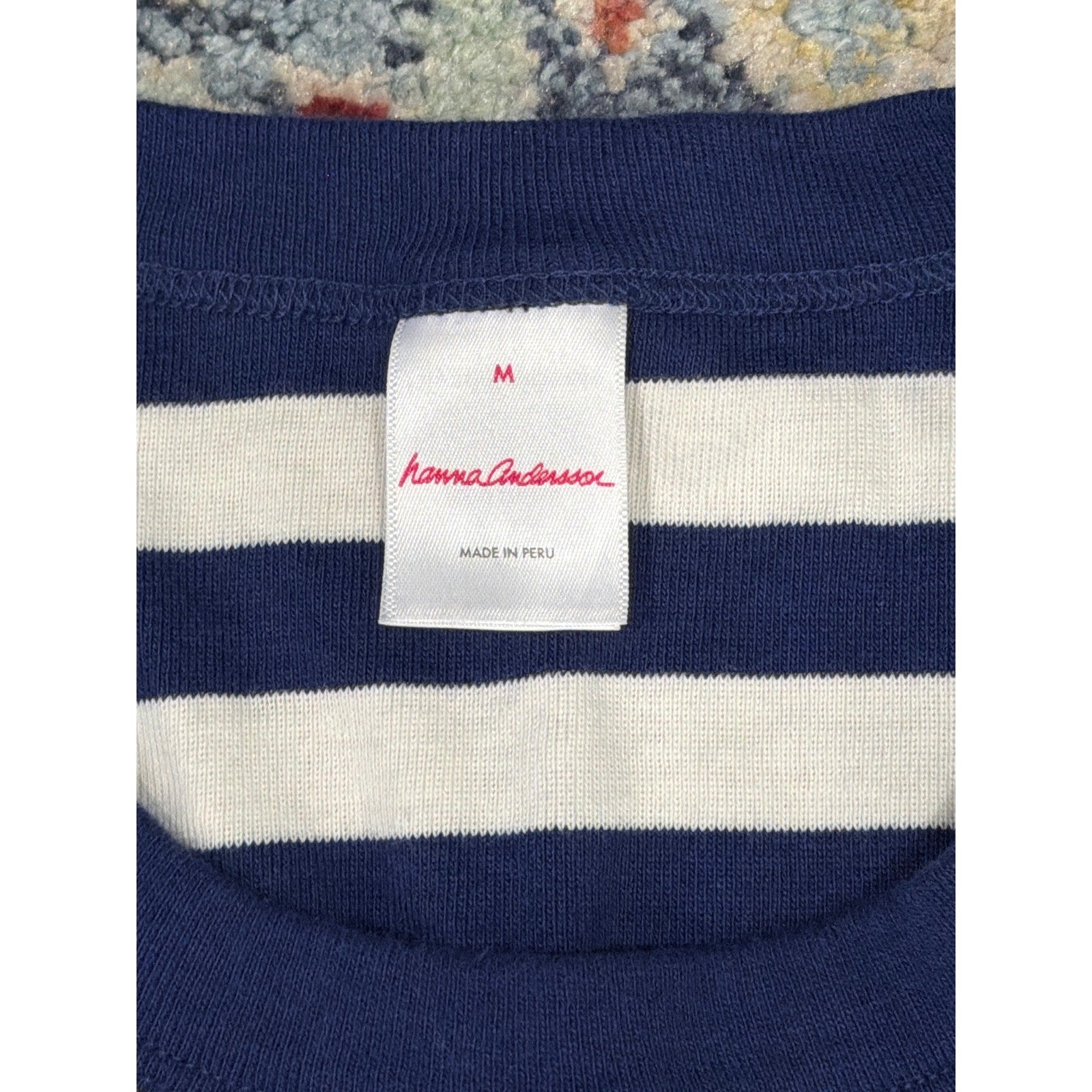 Hanna Andersson Pajama Set Women Medium Navy Blue Striped Organic Cotton EUC1