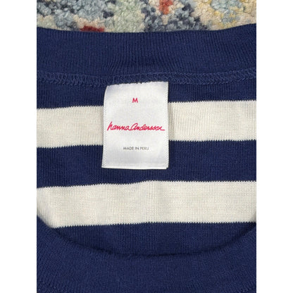 Hanna Andersson Pajama Set Women Medium Navy Blue Striped Organic Cotton EUC1