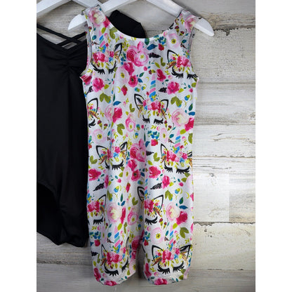 DanceSkin Leotard & Unicorn Unitard Lot Girls S 6-6X Black Floral Ballet EUC1