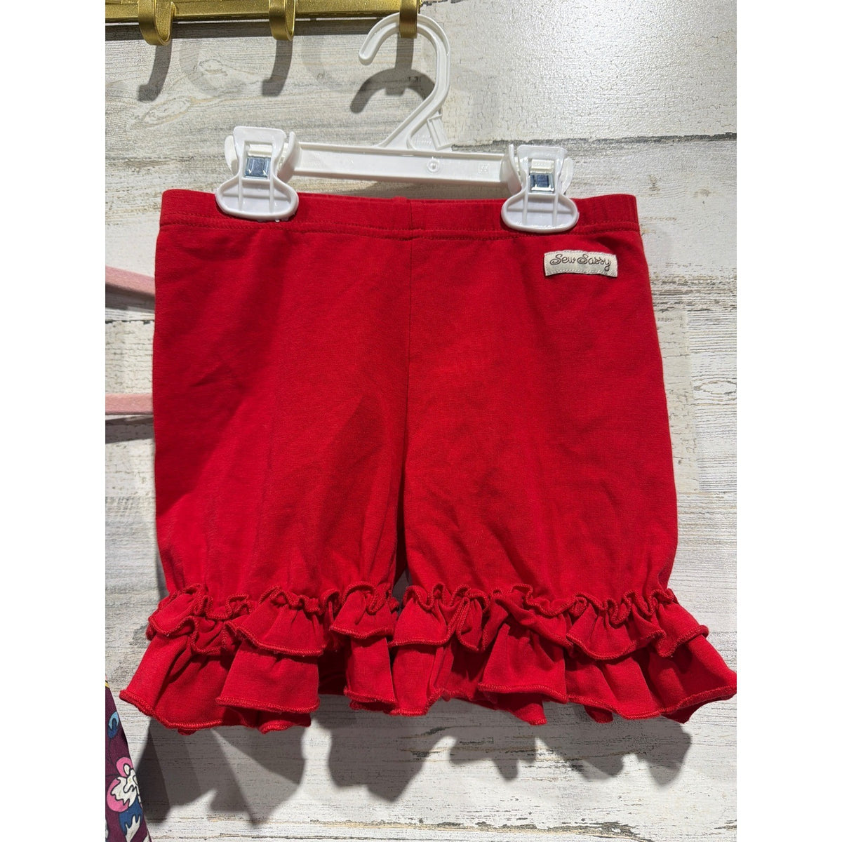 Matilda Jane Tunic Sew Sassy Shorts Girls 8 Purple Red Floral Ruffle Boho EUC5
