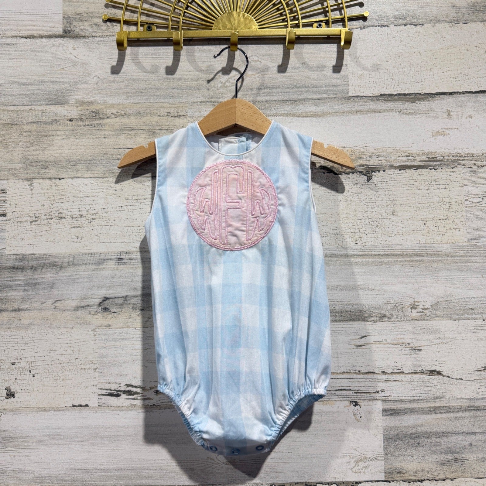 The Beaufort Bonnet Company Bubble Girls Mongrammed WFW 12/18M Blue Gingham0