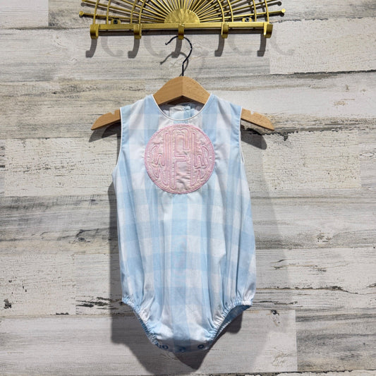 The Beaufort Bonnet Company Bubble Girls Mongrammed WFW 12/18M Blue Gingham0