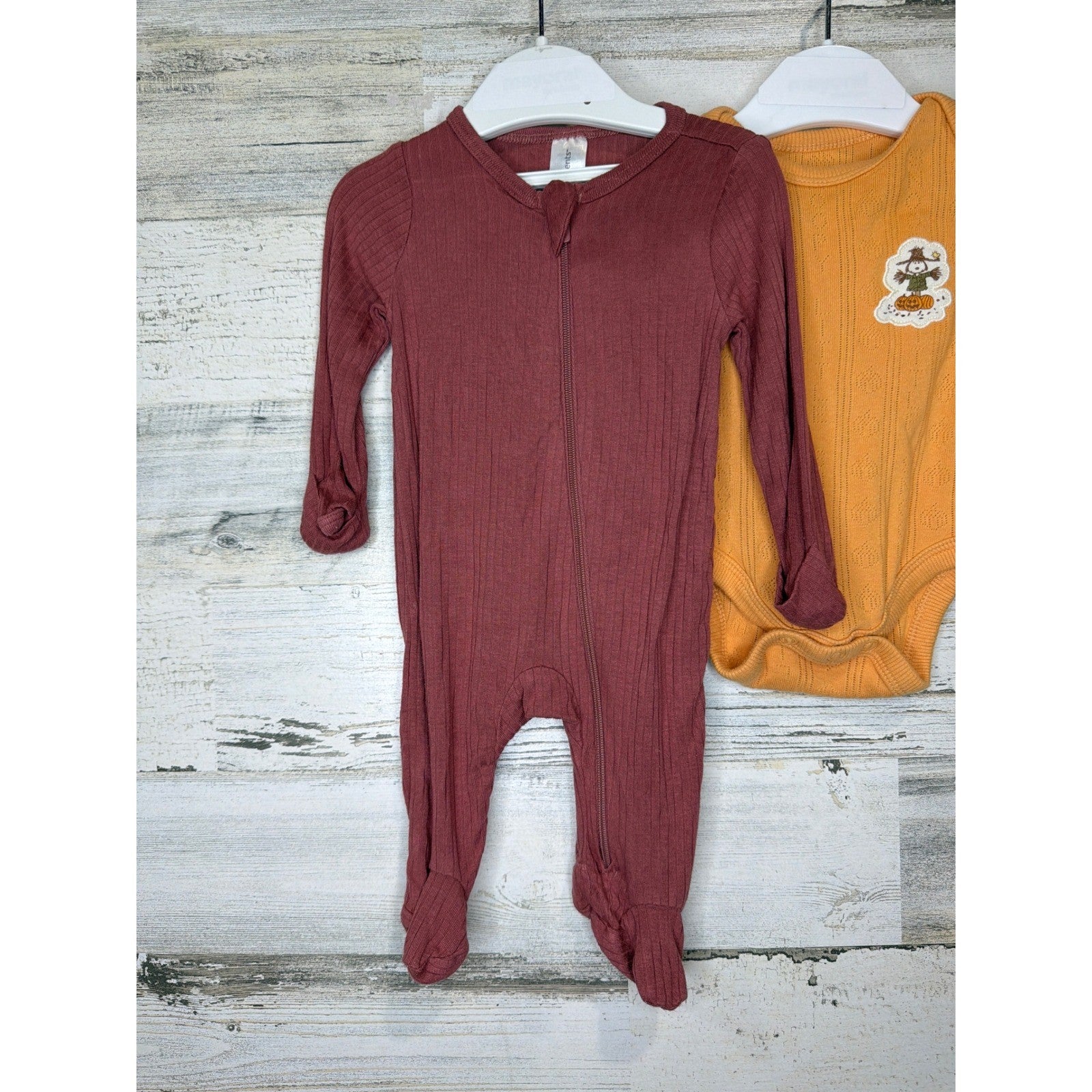 Carter's Snoopy Romper Bodysuit Bundle Boys Newborn Orange Maroon Pumpkin Fall3