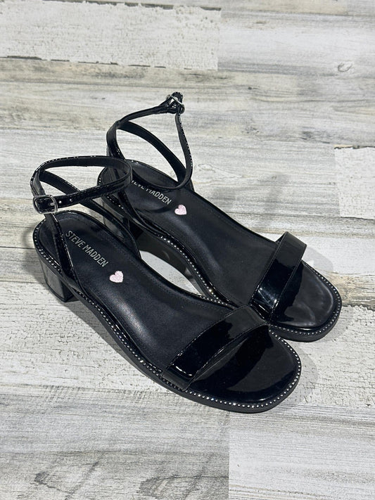 Steve Madden Block Heel Sandals Girls 5 Black Patent Studded EUC0