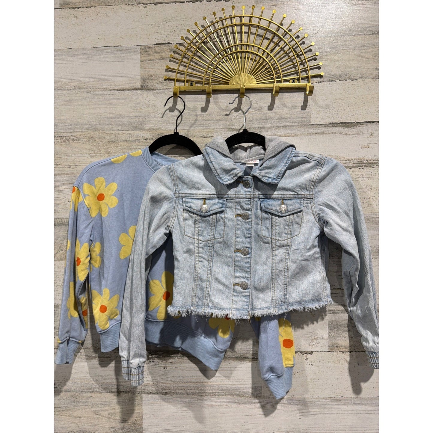 Cat & Jack Old Navy Jacket Sweatshirt Girls 8 Blue Floral Denim Bundle0