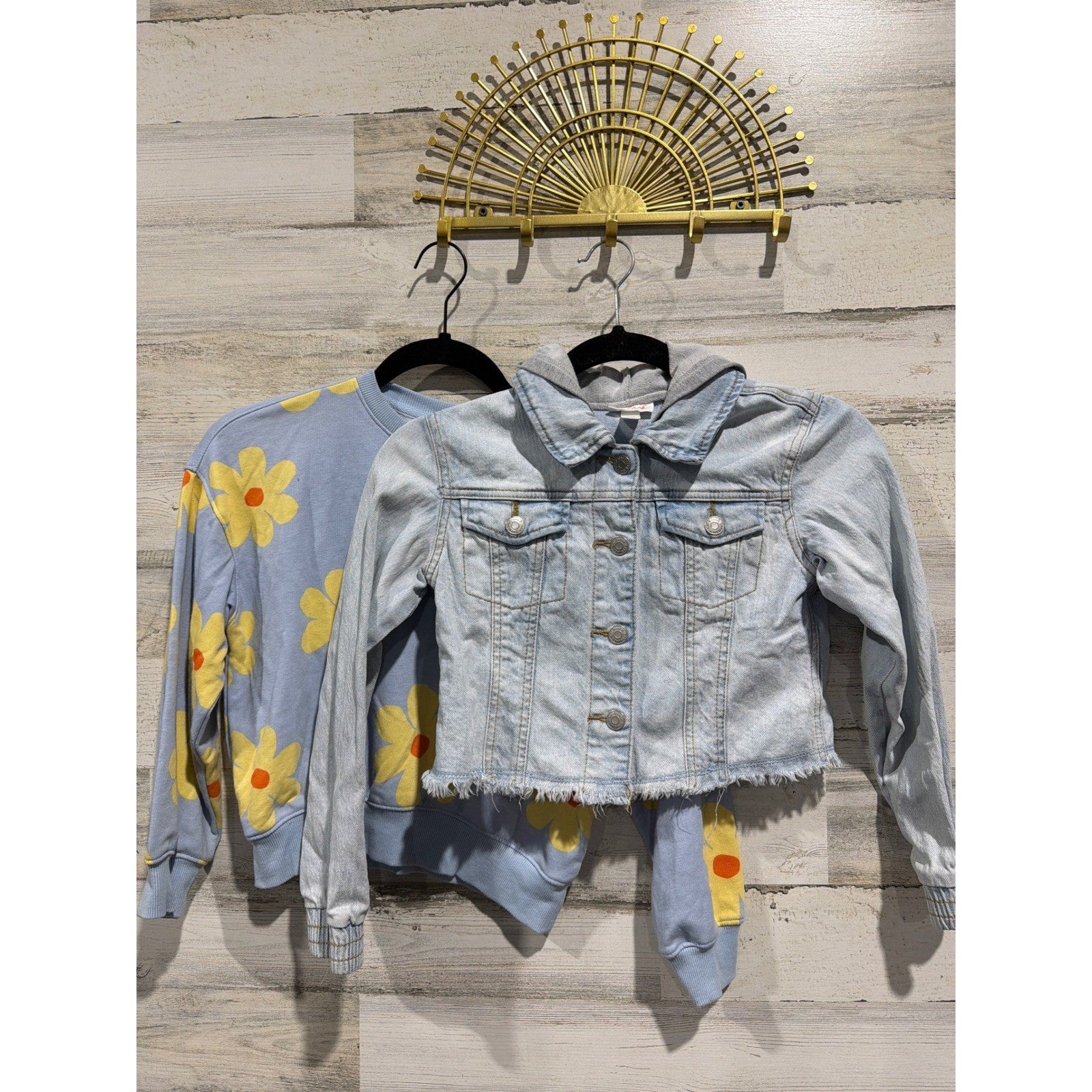 Cat & Jack Old Navy Jacket Sweatshirt Girls 8 Blue Floral Denim Bundle0