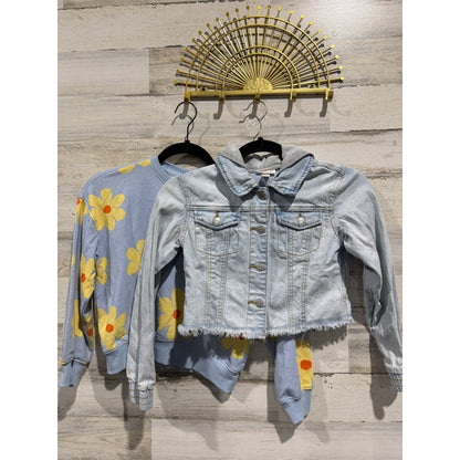 Cat & Jack Old Navy Jacket Sweatshirt Girls 8 Blue Floral Denim Bundle0