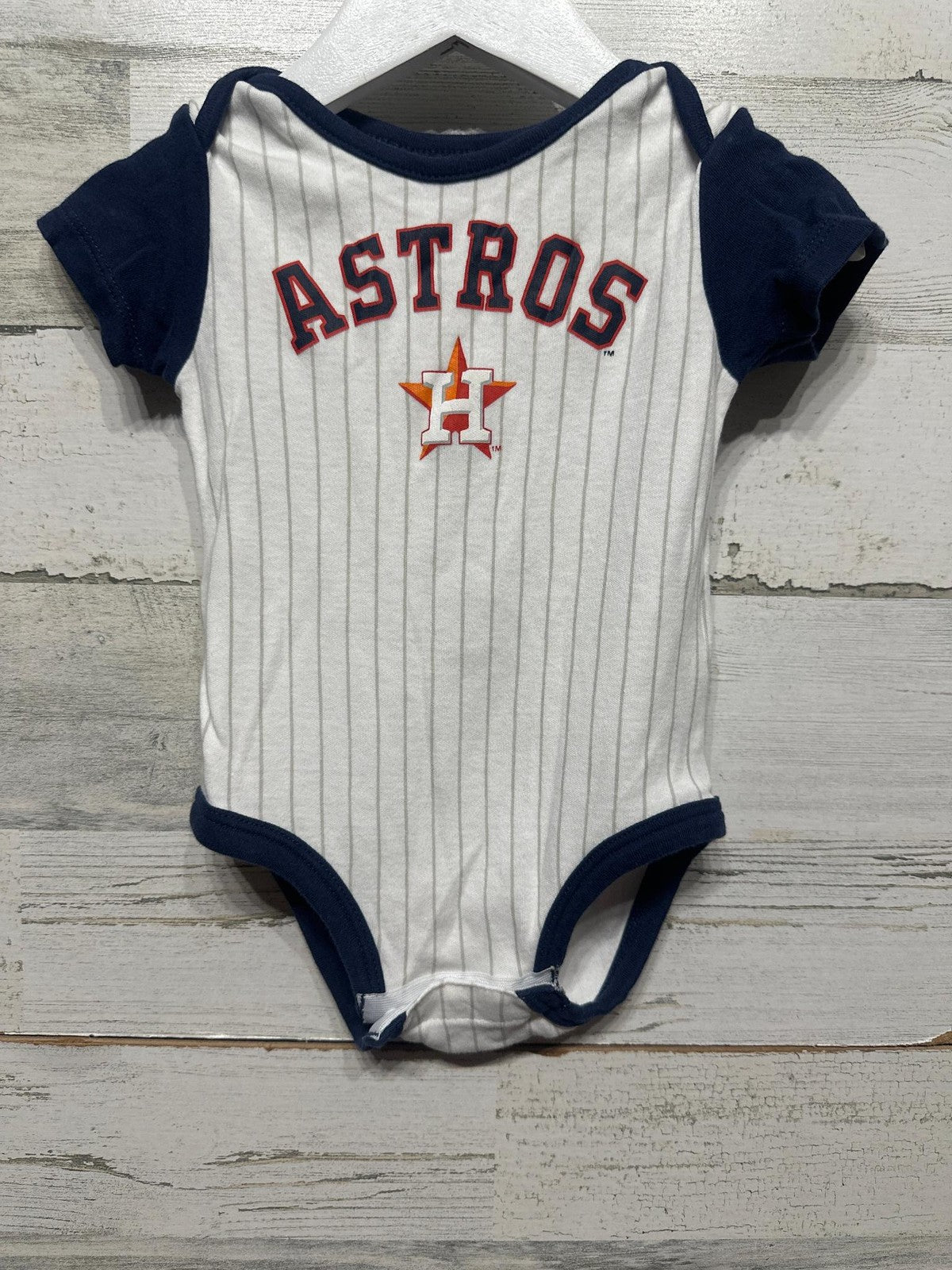MLB Houston Astros Bodysuit Kids 6/9M White Navy Pinstripe Jersey EUC0