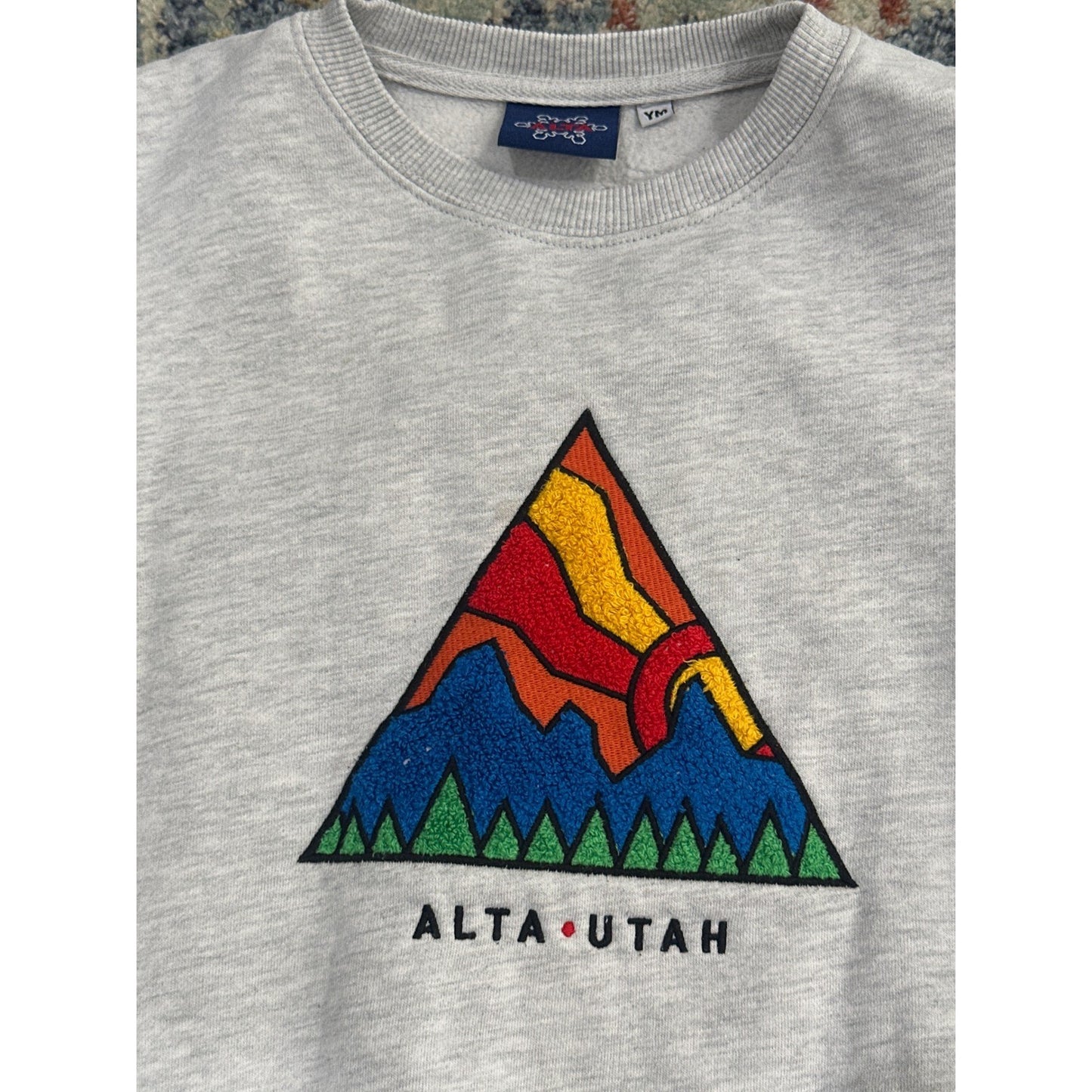 Alta Utah Crewneck Sweatshirt Kids Medium Grey Mountain Graphic Pullover *Flawed1