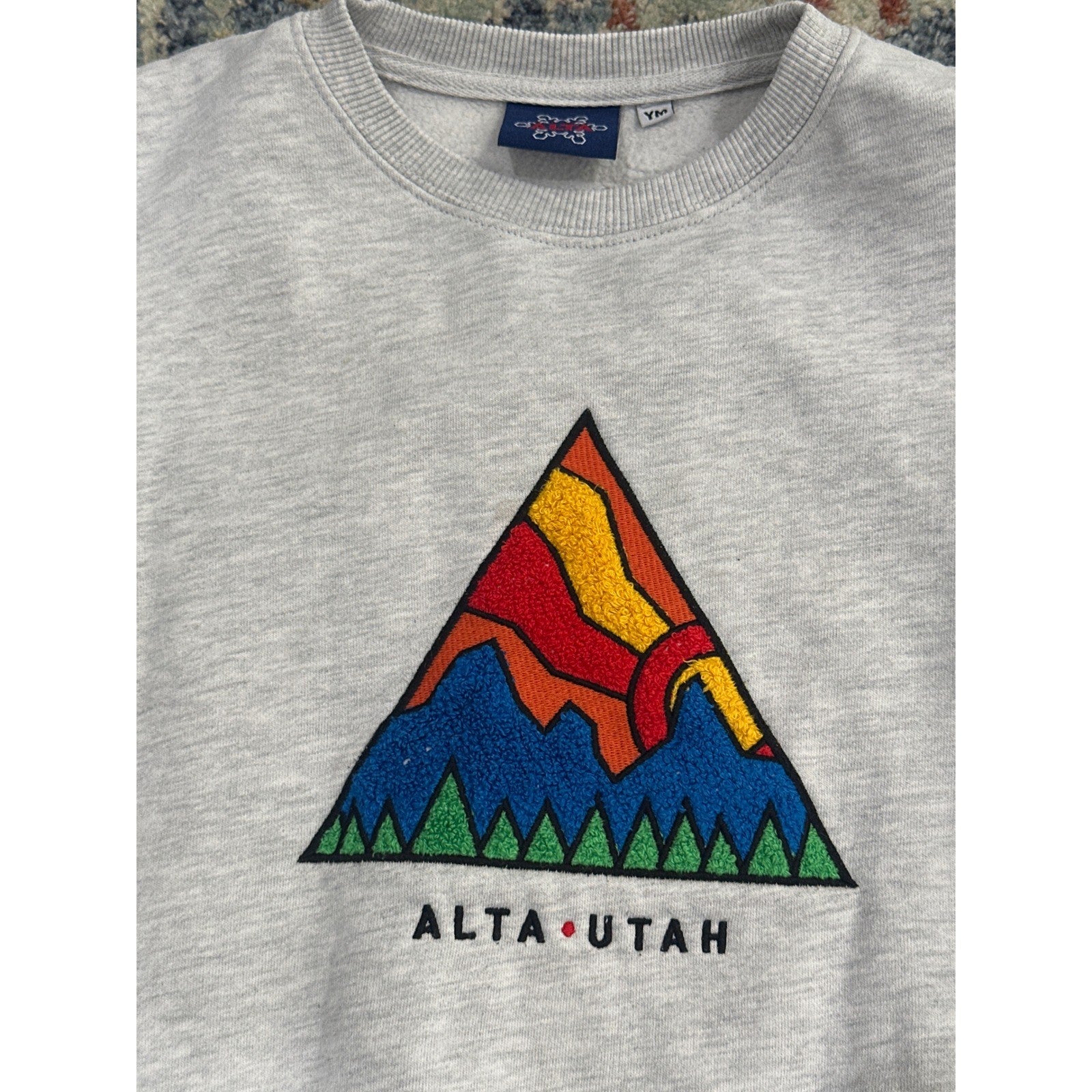 Alta Utah Crewneck Sweatshirt Kids Medium Grey Mountain Graphic Pullover *Flawed1