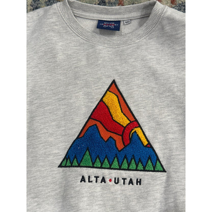 Alta Utah Crewneck Sweatshirt Kids Medium Grey Mountain Graphic Pullover *Flawed1