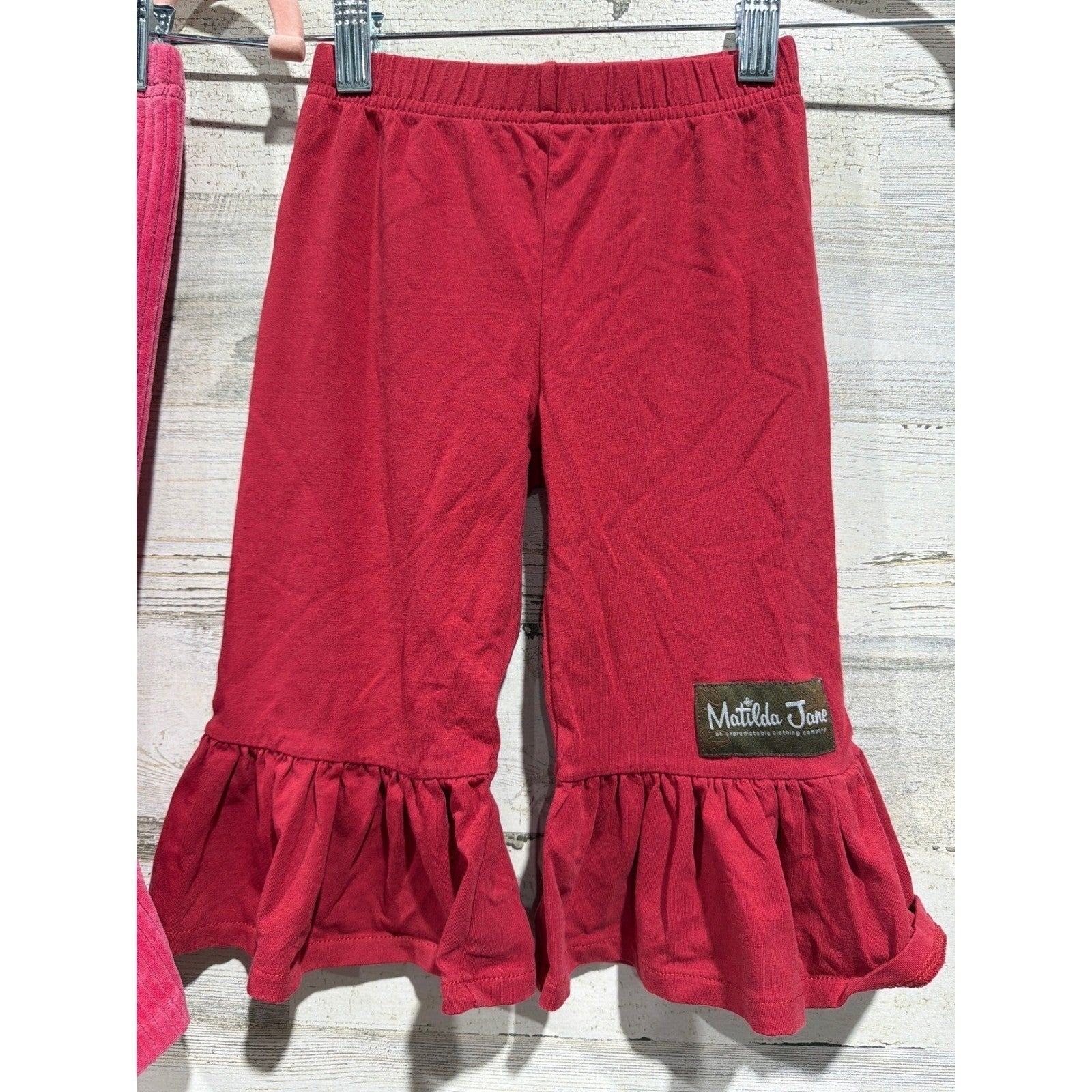 Matilda Jane Ruffle Pants Girls 2 Pink Red Corduroy Flare Bundle Boutique EUC1