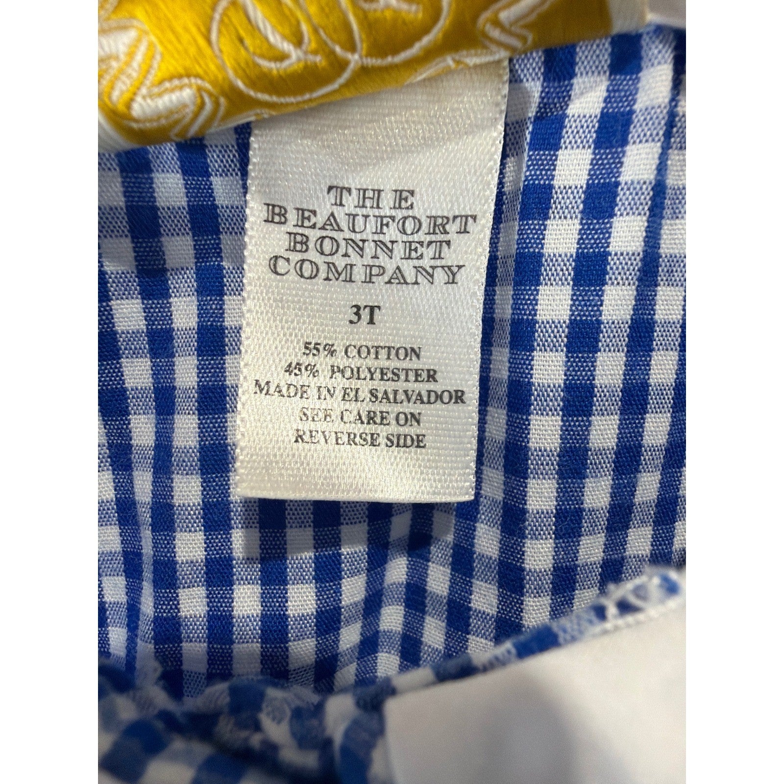 The Beaufort Bonnet Company Dress Girls 3T Blue Gingham Peter Pan Collar EUC4