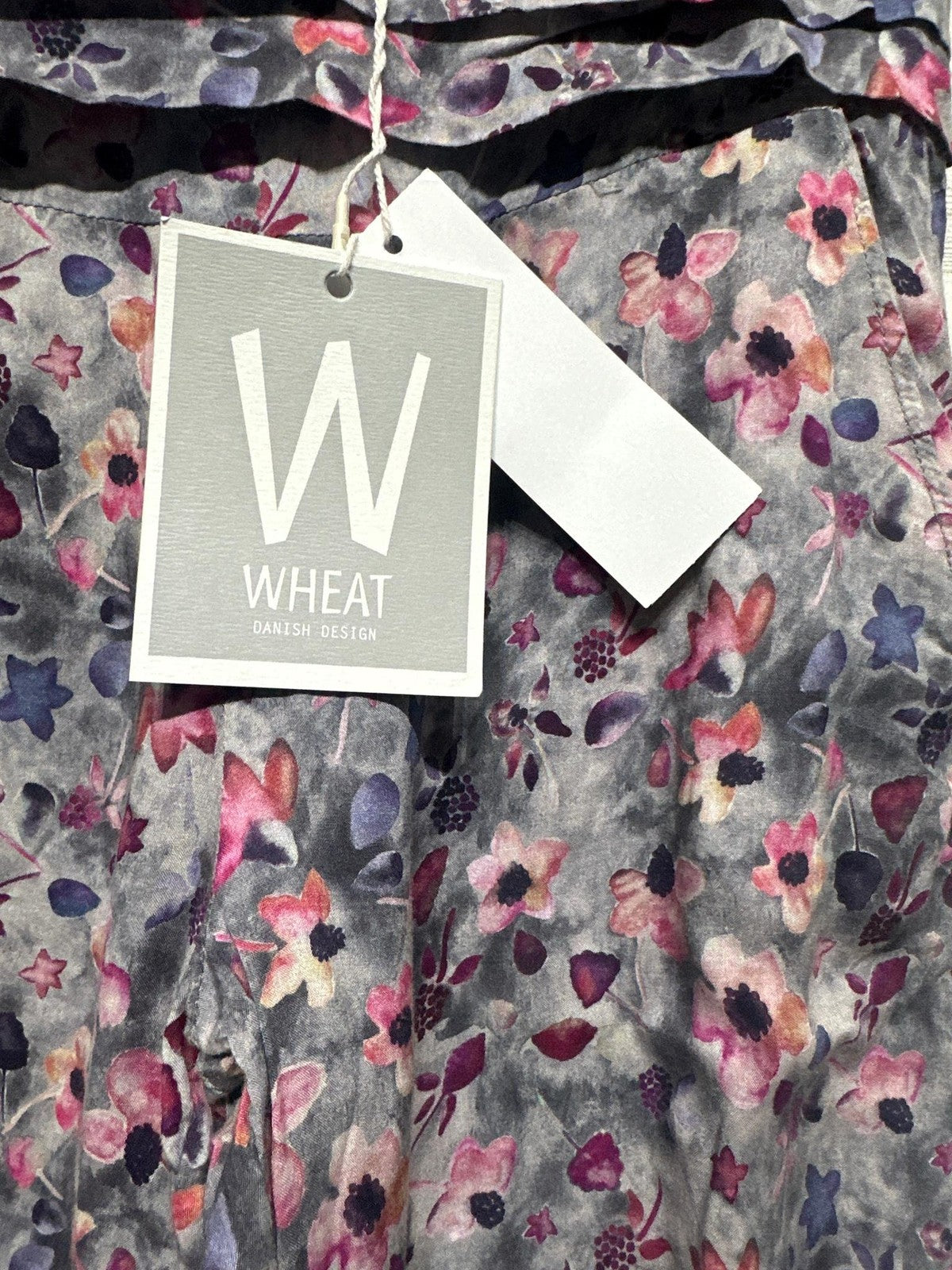 Wheat Trousers Girls 12 Grey Floral Ruffle Waist Viscose Pants NWT1