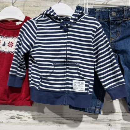 Mayoral Carter's Outfit Set Boys 6M Red Navy Fair Isle Stripe Winter2