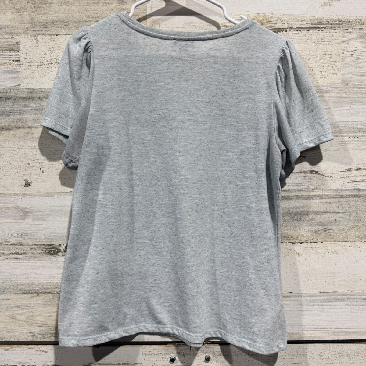 Ann Taylor Factory Puff Sleeve Top Women Large Gray Linen Blend Casual4