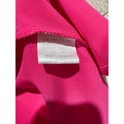 Ee:Some Satin Button Down Shirt Women Small Hot Pink Oversized Ruched Sleeve EUC3