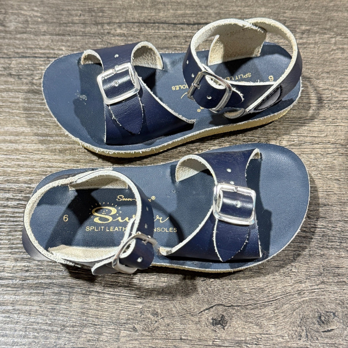 Sun-San Surfer Sandals Boys Size 6 Navy Blue Leather Buckle Classic GUC*0