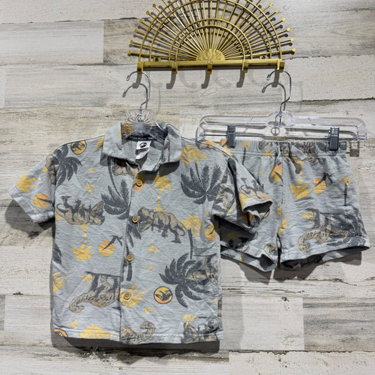 Jurassic World Dinosaur Short Set Boys 5T Grey 100% Cotton Tropical Summer EUC0
