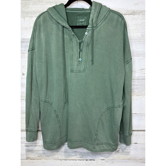 Aerie Oversized Hoodie Women XS Green Henley Button Loungewear Gorpcore EUC0