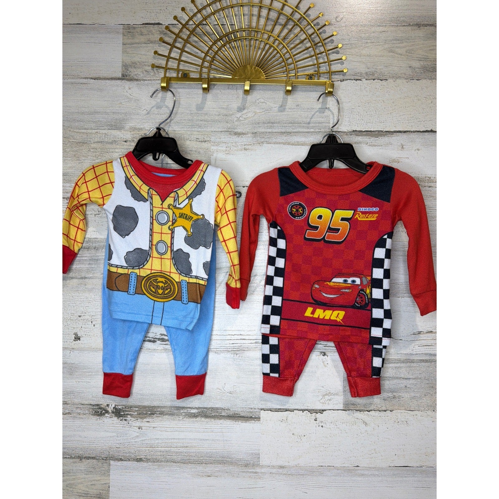Disney Pixar Pajama Bundle Boys 12M Red Yellow Toy Story Cars Woody Lightning0