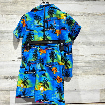 Rima Shirt Shorts Set Boys Small Blue Tropical Caribbean Beach Vacation NWT3
