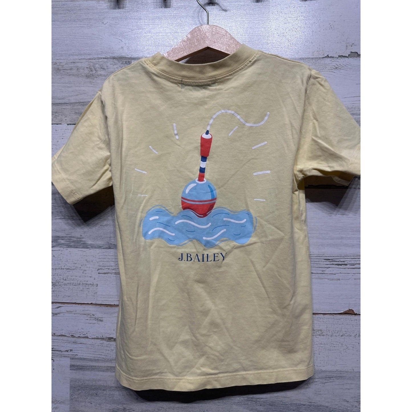 J. Bailey Graphic Tee Boys Size 7 Yellow Fishing Bobber Short Sleeve *Flawed*3