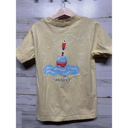 J. Bailey Graphic Tee Boys Size 7 Yellow Fishing Bobber Short Sleeve *Flawed*3