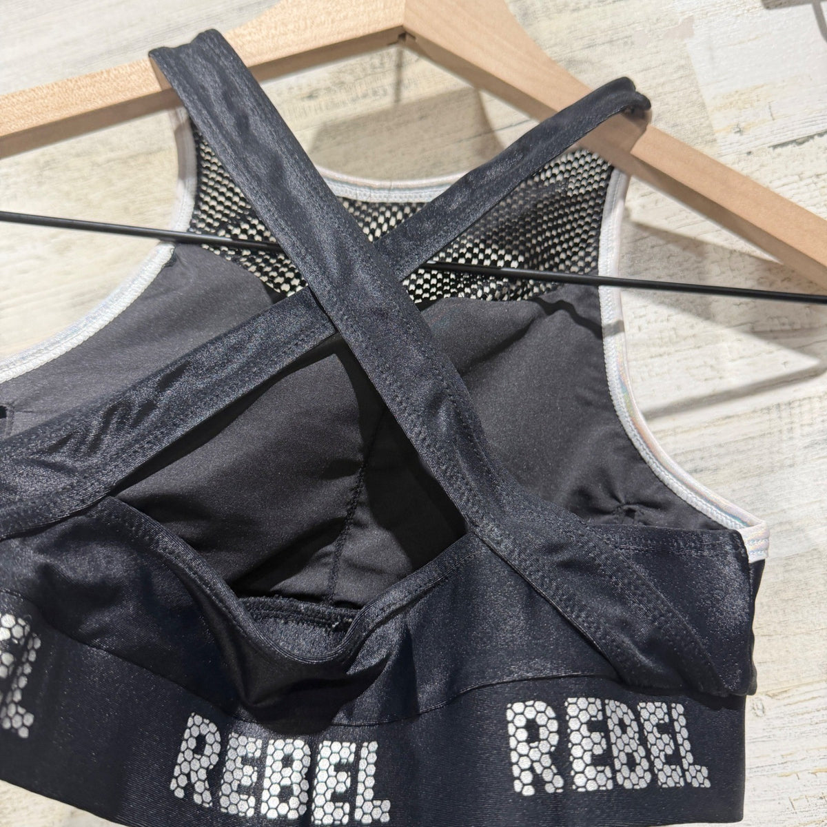Rebel Athletic Cheer Dance Set Girls Youth Large Black Shimmer Mesh Performance5