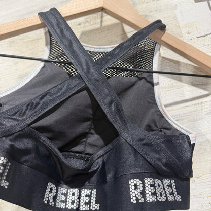Rebel Athletic Cheer Dance Set Girls Youth Large Black Shimmer Mesh Performance5