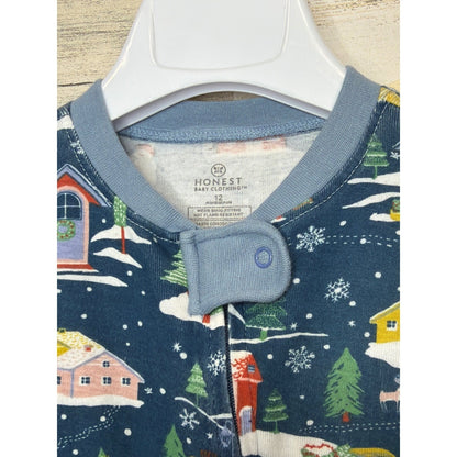 Honest Hanna Andersson Sleepers Boys 12-18M Blue Yellow Santa Winter Organic EUC1