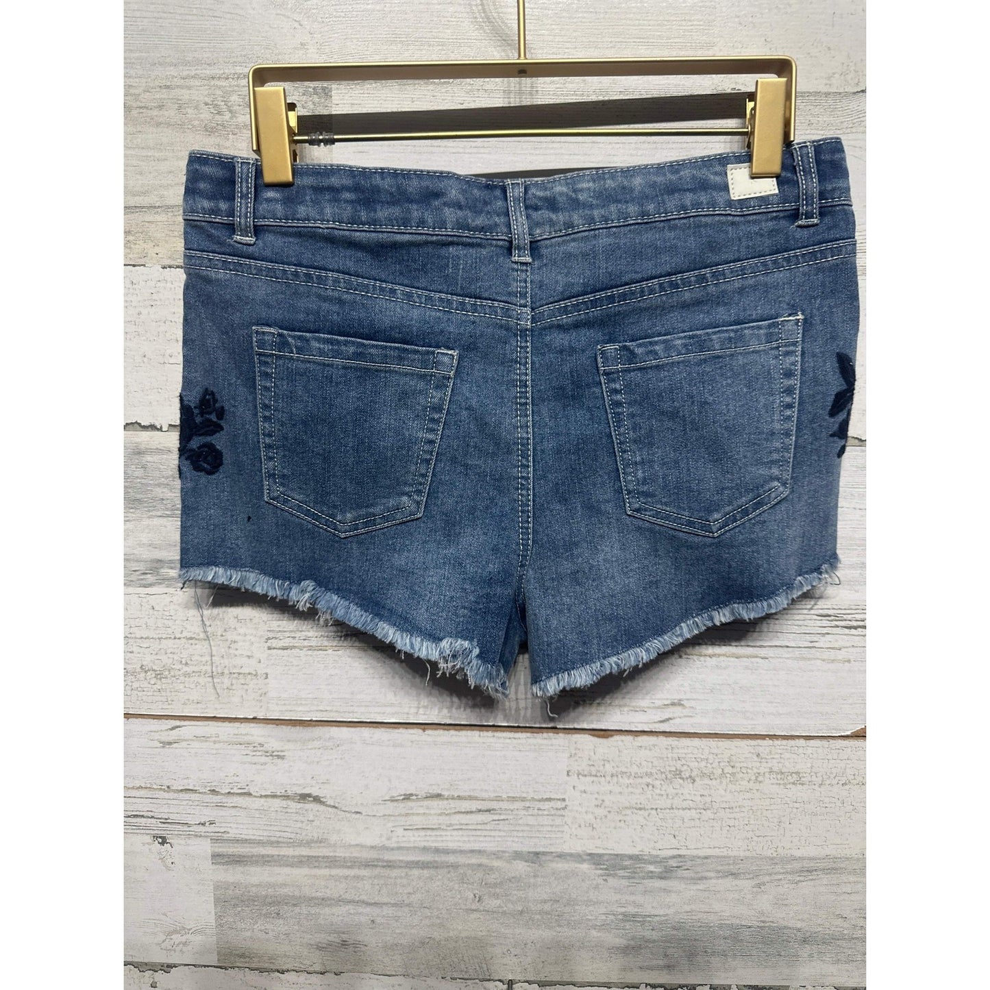 Kidpik Denim Shorts Girls 16 Blue Floral Embroidered Raw Hem NWT1