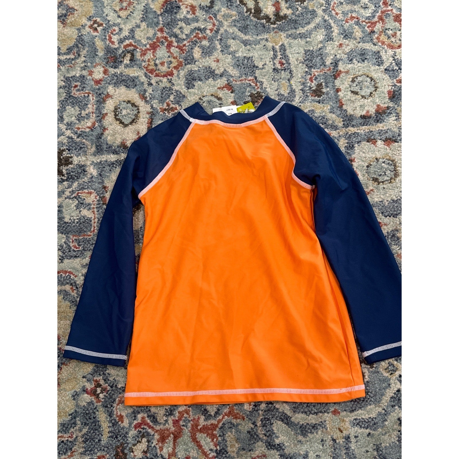 Flap Happy Rash Guard Boys 6X/7 Orange Navy Surfing Octopus UPF 50+ NWT3