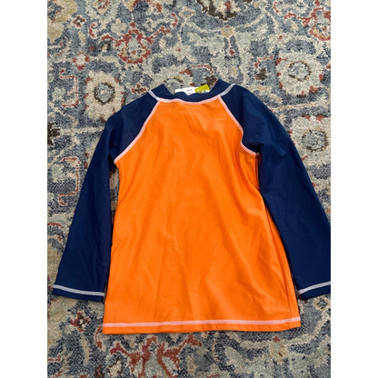 Flap Happy Rash Guard Boys 6X/7 Orange Navy Surfing Octopus UPF 50+ NWT3