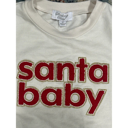 Sterling Baby Sweatshirt Girls 4T Cream Santa Baby Chenille Patch EUC1