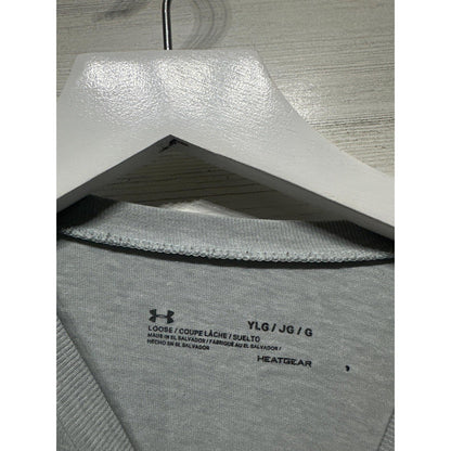 Under Armour T-Shirt Boys Large Grey Graphic Logo HeatGear *Flawed2