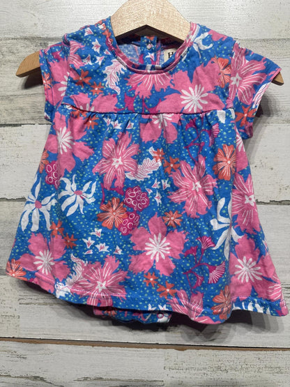 Hatley Floral Dress Girls 3-6M Blue Pink Short Sleeve Cotton EUC0