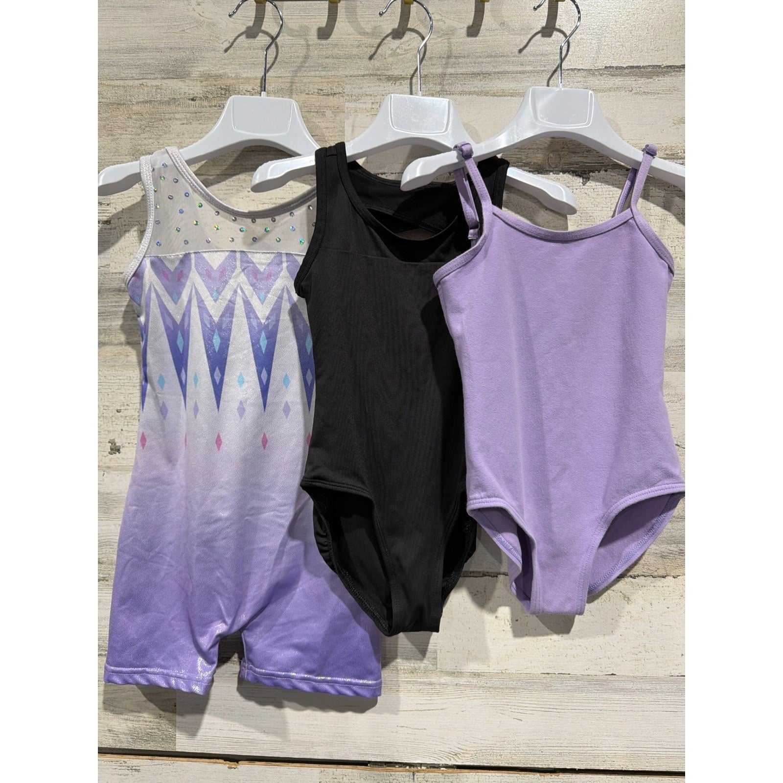 Weissman Justice Leotard Biketard Lot Girls 5/6 Purple Black Sparkle Dance EUC0