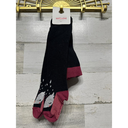 Catimini Fox Tights Kids 4-6m Black Burgundy Animal Print Knit NWT1
