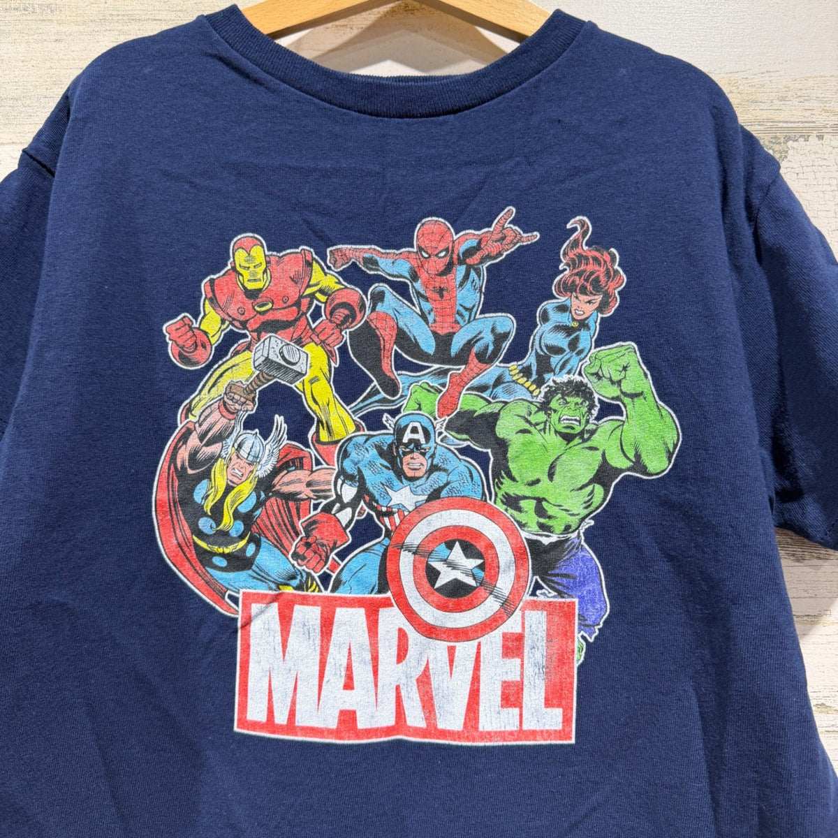 Marvel Graphic T-Shirt Boys Small Navy Blue Avengers Superhero Comic GUC1