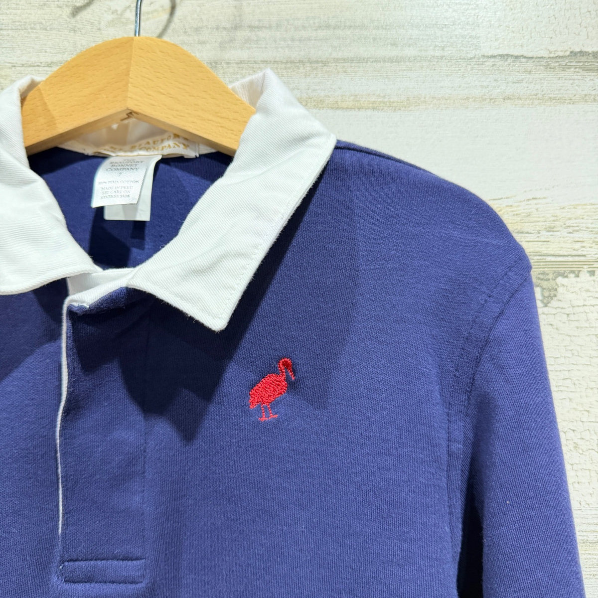 The Beaufort Bonnet Company Rugby Shirt Boys 7 Navy White Red Colorblock *Flawed1