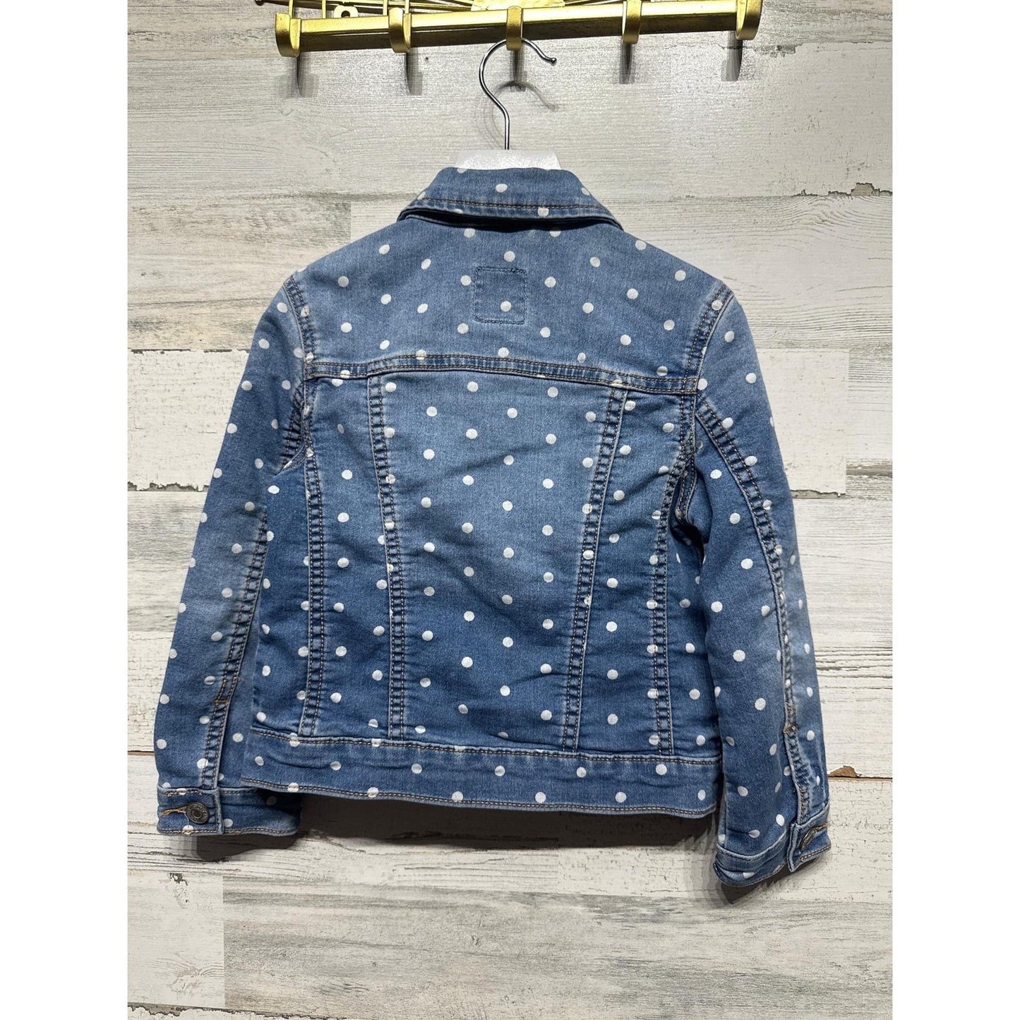 Gap Denim Jacket Girls XS 4-5 Blue Polka Dot Stretch Jean Trucker EUC2