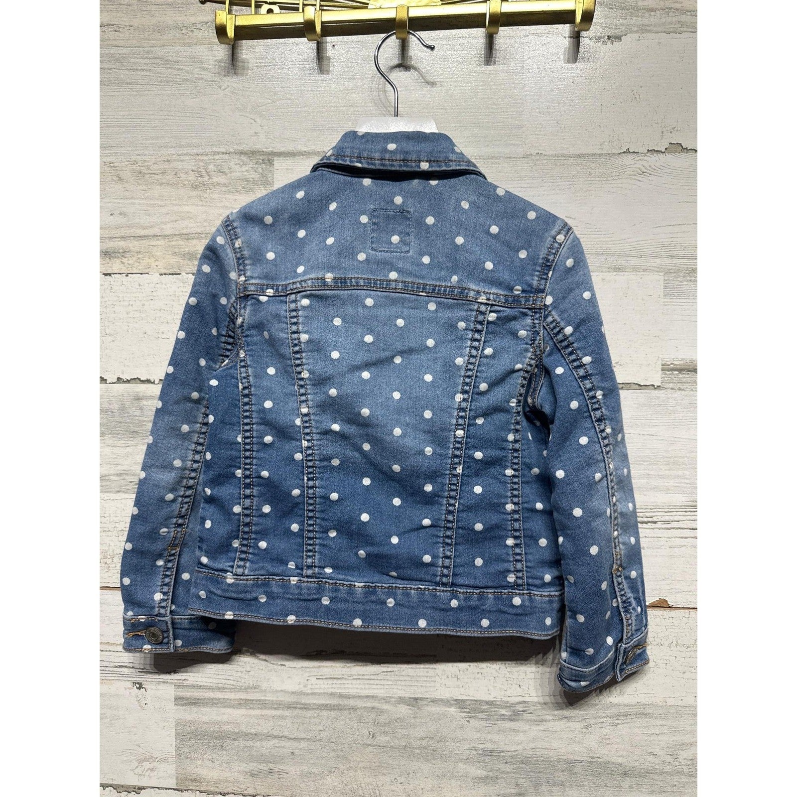 Gap Denim Jacket Girls XS 4-5 Blue Polka Dot Stretch Jean Trucker EUC2
