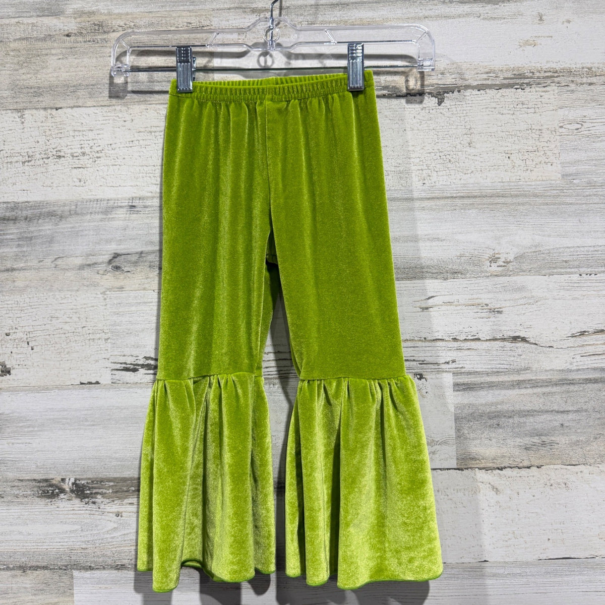 Velvet Bell Bottom Pants Girls 4T Green Cotton Spandex Retro EUC0