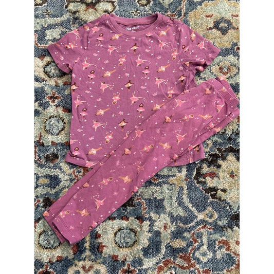 Old Navy Pajama Set Girls 4T Purple Ballerina Print Snug Fit0